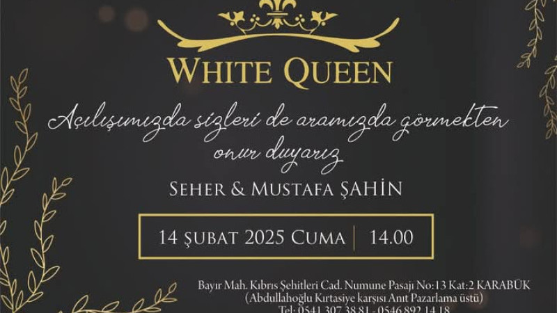 Karabük’ün En Büyük Gelinlik Mağazası WHİTE QUEEN Açılıyor!